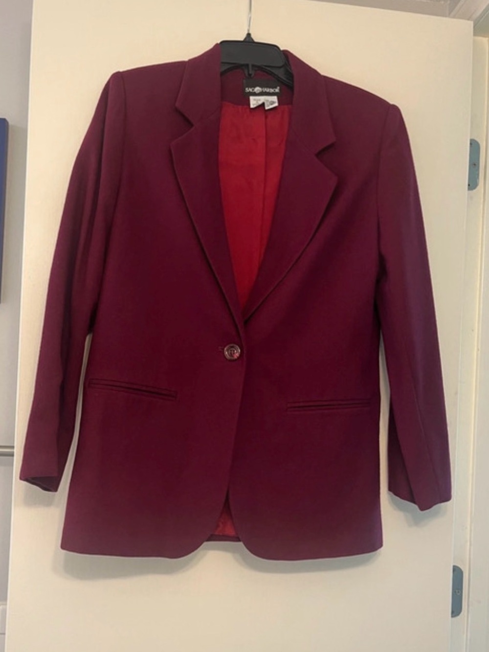 Vintage Sag Harbor Women's 100% Wool Burgundy Single-Button Blazer, Jacket